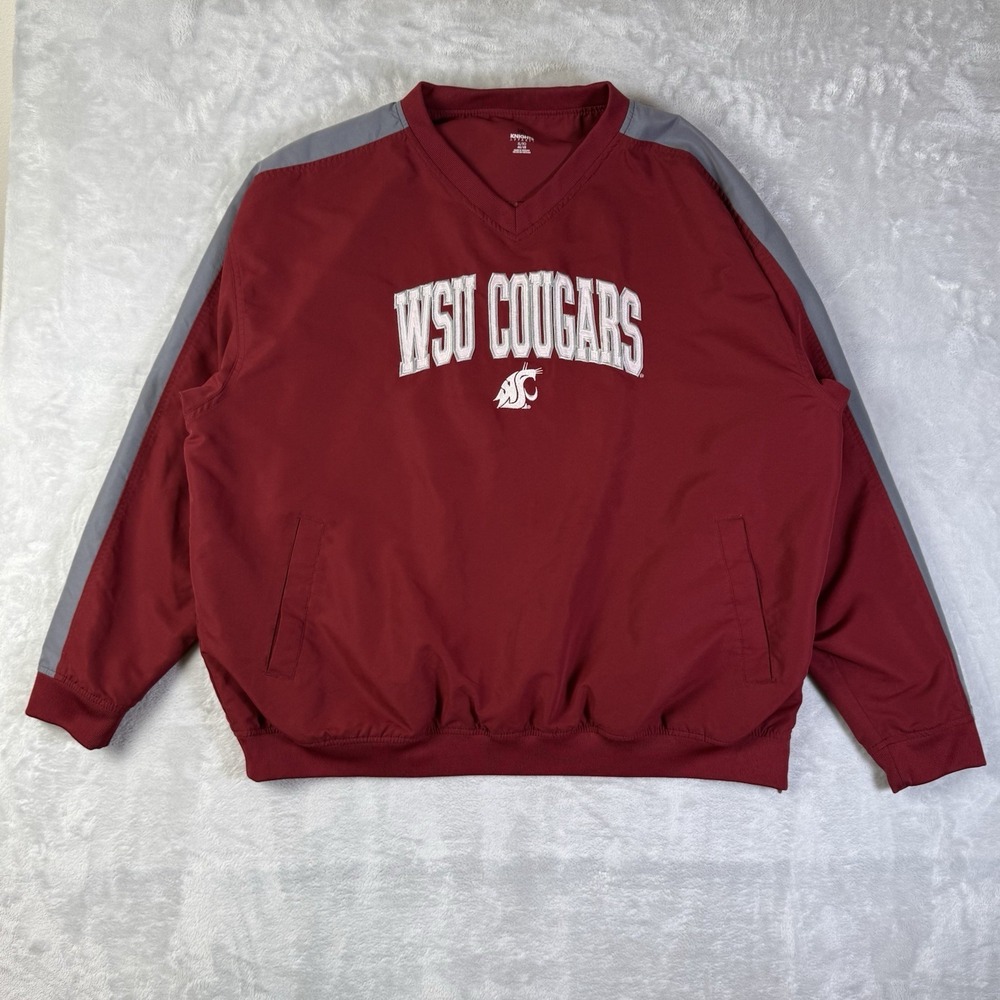 WSU Cougars Windbreaker Sweatshirt V Neck Mens XL Red Embroidered Collegiate